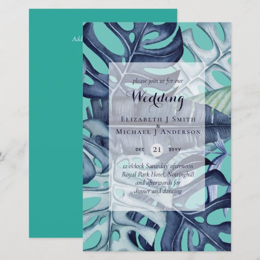 BUDGET Feuille tropicale Bleu Turquoise Mariage In (Devant / Derrière)