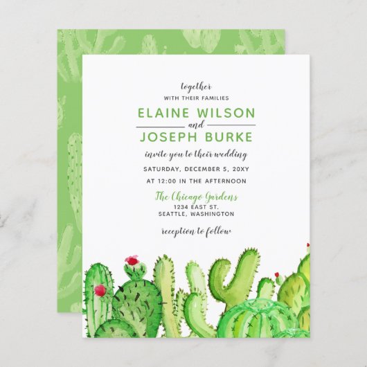 Budget Fiesta Cactus Green Wedding Uitnodiging (Voorkant / Achterkant)