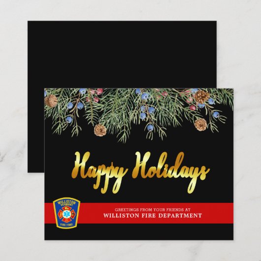 Budget Fire Department Thin Red Line Holiday Kaart (Voorkant / Achterkant)