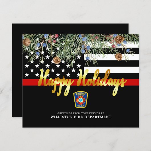 Budget Fire Department Thin Red Line Holiday Kaart (Voorkant / Achterkant)
