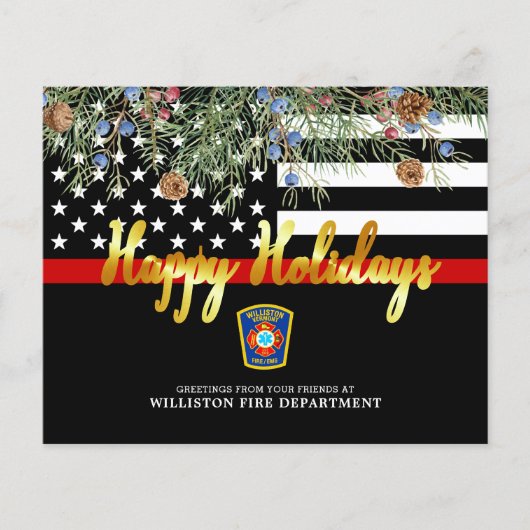 Budget Fire Department Thin Red Line Holiday Kaart (Voorkant)