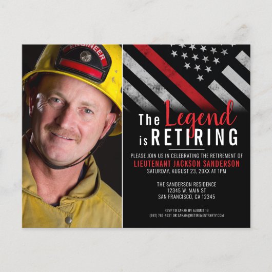 Budget Firefighter Photo Retirement Uitnodiging (Voorkant)
