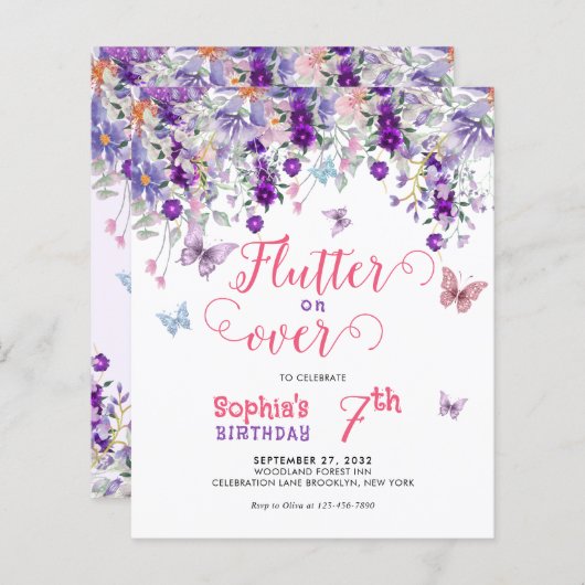 BUDGET Fladder over Vlinder Bloemige Verjaardag (Voorkant / Achterkant)