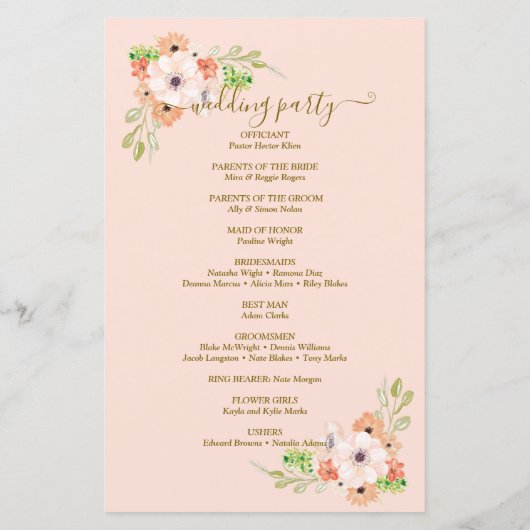 Budget Fleurs mignonnes Programme de mariage botan (Dos)