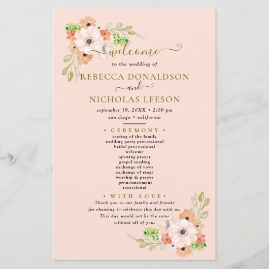 Budget Fleurs mignonnes Programme de mariage botan (Devant)