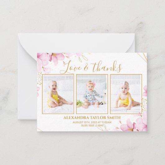 Budget Fleurs roses Photo Carte de remerciements b (Devant)