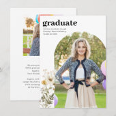 Budget Floral Afstudeerder Foto Afstuderen Aankond Notitiekaartje (Voorkant / Achterkant)