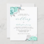 Budget Floral Aqua Silver QR Code Wedding Invite (Voorkant)