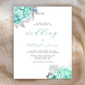 Budget Floral Aqua Silver Script Wedding Invite