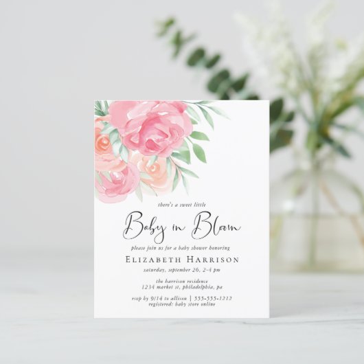 Budget Floral Baby in Bloom Shower Invitation (Staand voorkant)