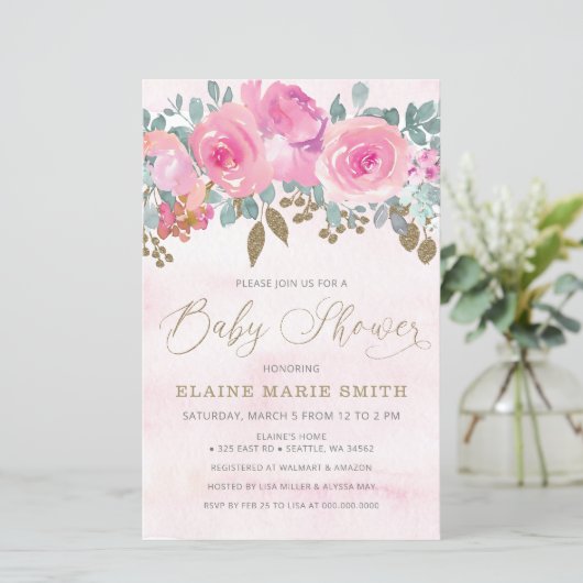 Budget Floral Baby in de uitnodiging van het Baby (Staand voorkant)