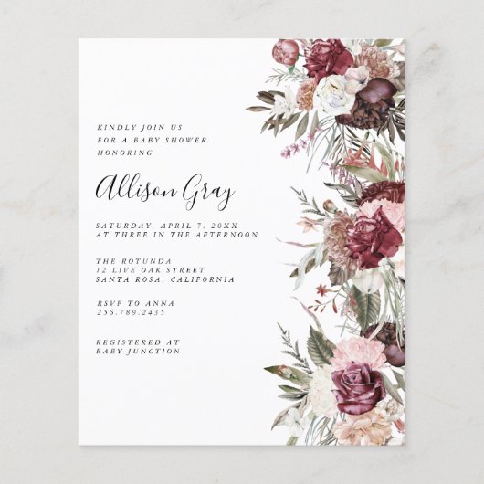 Budget Floral Baby shower Invitation Flyer (Voorkant)