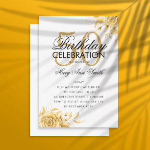Budget Floral Birthday Elegant Gold Invite Notitiekaartje