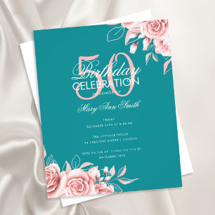 Budget Floral Birthday Party Roos Gold & Blauwgroe Flyer