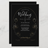 Budget Floral Black Gothic Wedding Invitation (Voorkant / Achterkant)