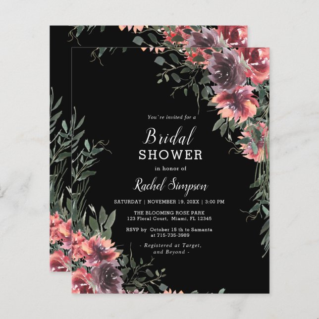 Budget Floral Black Pink Bridal Shower (Voorkant / Achterkant)