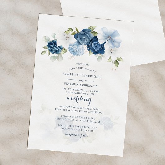 Budget Floral Botanical Dusty Blue Wedding Invite