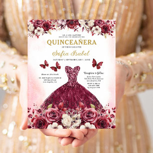 Budget Floral Bourgondië Prinses Quinceanera