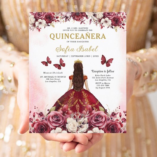 Budget Floral Bourgondië Prinses Quinceanera Flyer