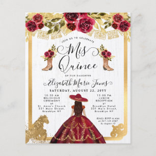 Budget Floral Burgundy Red Gold Charra Quinceanera