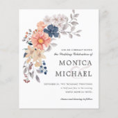 BUDGET Floral Chic Coral PINK Blue Wedding (Voorkant)