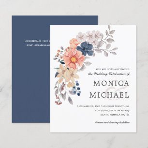BUDGET Floral Chic Coral PINK Blue Wedding