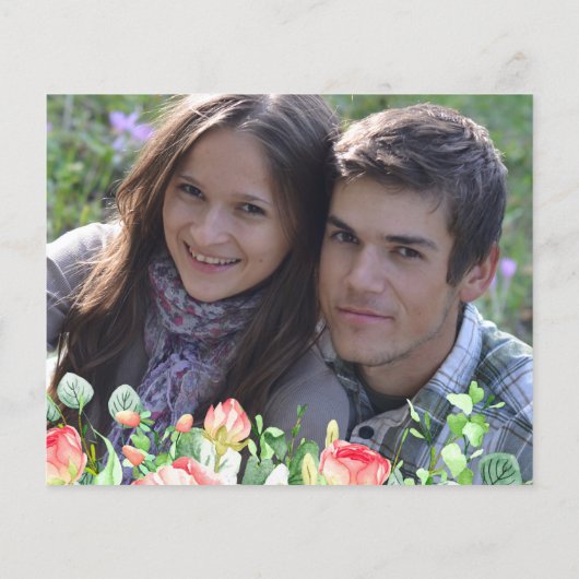 Budget floral chic script foto's bruiloft op datum (Achterkant)