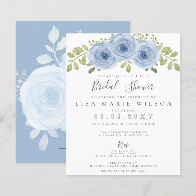 Budget Floral Dusty Blue Bridal Shower (Voorkant / Achterkant)