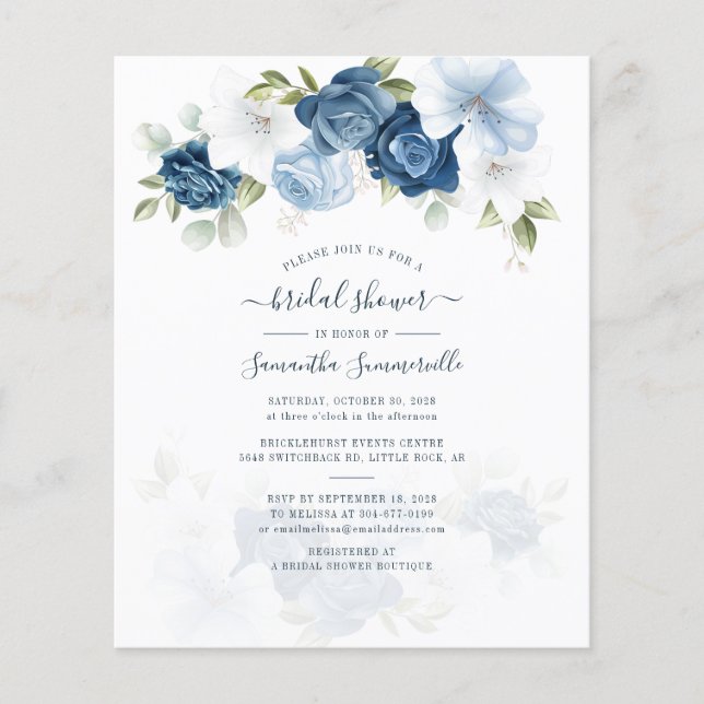 Budget Floral Dusty Blue Bridal Shower (Voorkant)