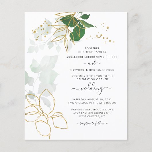 Budget Floral Faux Gold Glitter Wedding (Voorkant)