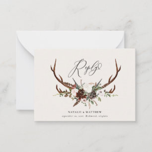 budget floral feuillage cerf réponse mariage carte