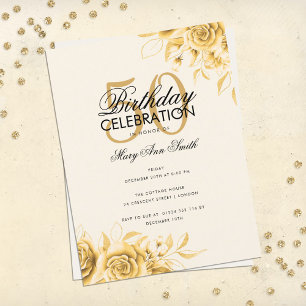 Budget Floral Glam Birthday Elegant Gold Cream Briefkaart