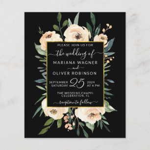 Budget Floral Gold Black Weduwen Invitation Flyer