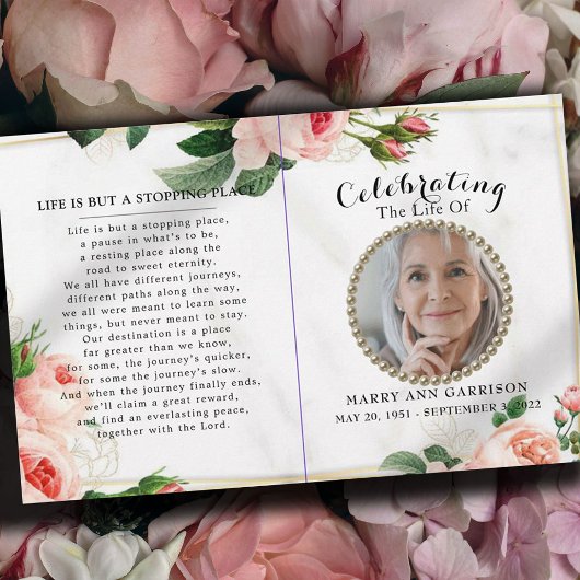 Budget Floral Photo Celebration of Life Programme