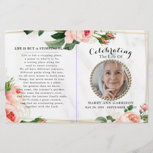 Budget Floral Photo Celebration of Life Programme (Devant)