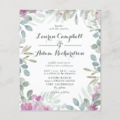 Budget Floral Pink Botanical Weduwen Uitnodiging (Voorkant)