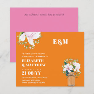 BUDGET Floral Pink Magnolias Green Wedding Invite