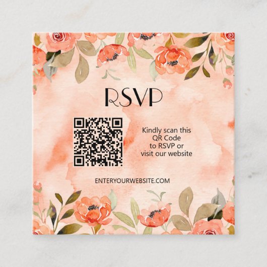 Budget Floral QR Code RSVP Weddenschap Informatiekaartje (Voorkant)