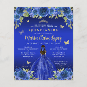 Budget Floral Royal Blue Gold Princess Quinceanera