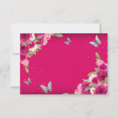 BUDGET Floral Roze Zilveren Vlinder Quinceanera Notitiekaartje (Achterkant)