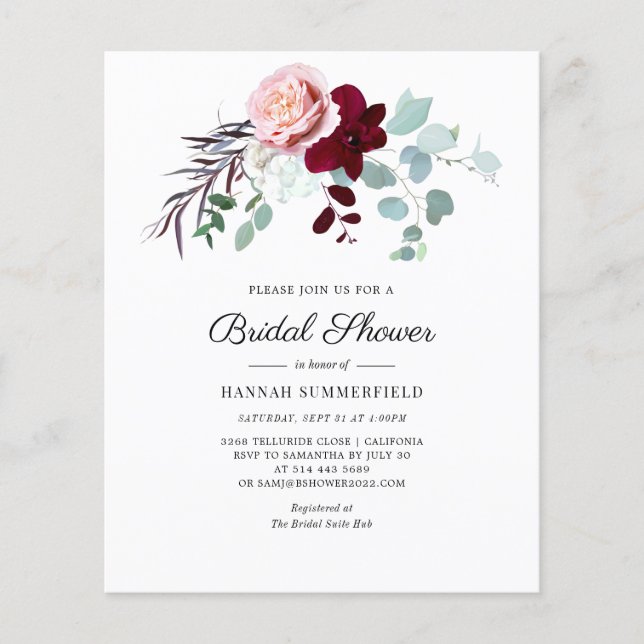 Budget Floral Script Eucalyptus Vrijgezellenfeest (Voorkant)