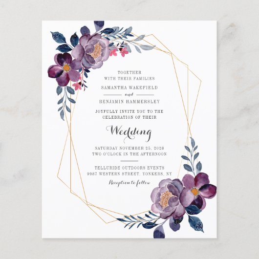 Budget Floral Script Paars Geometric Wedding (Voorkant)