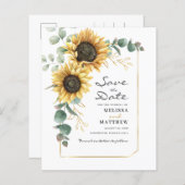 Budget Floral Sunflower Eucalyptus Save the Date (Voorkant / Achterkant)