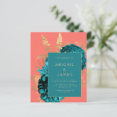 Budget Floral Teal Gold Coral QR Code Wedding (Staand voorkant)