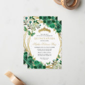 Budget Floral Vert or Tiara Quinceañera Invitation (Devant/Arrière en situation)