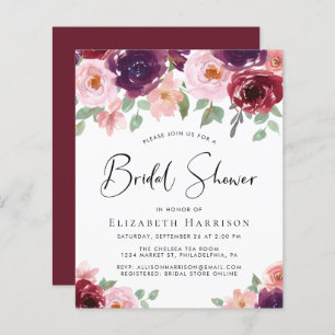 Budget Floral Waterverf Bridal Shower Uitnodiging