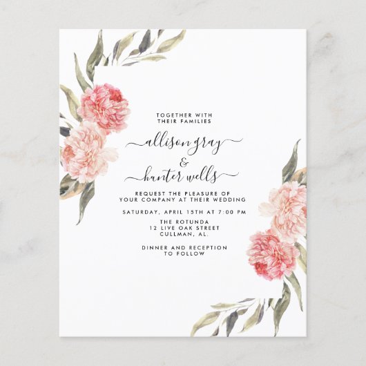 Budget Floral Wedding Invitation | Alise Flyer (Voorkant)