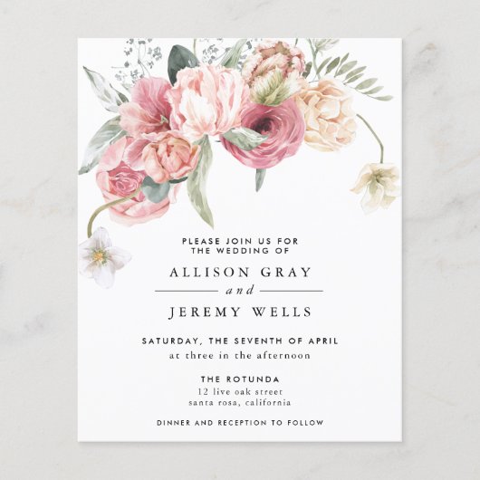 Budget Floral Wedding Invitation | Annabeth Flyer (Voorkant)