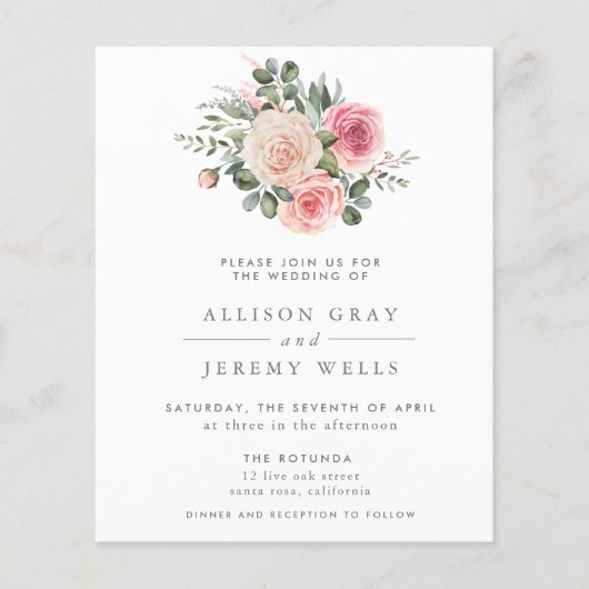 Budget Floral Wedding Invitation Flyer (Voorkant)