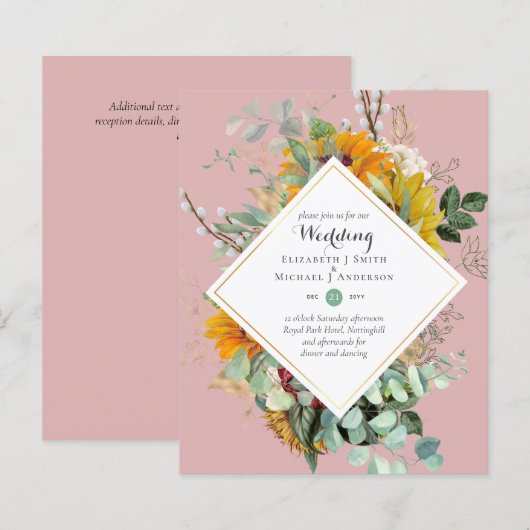 BUDGET Floral Wedding Invitations Paars Oranje (Voorkant / Achterkant)